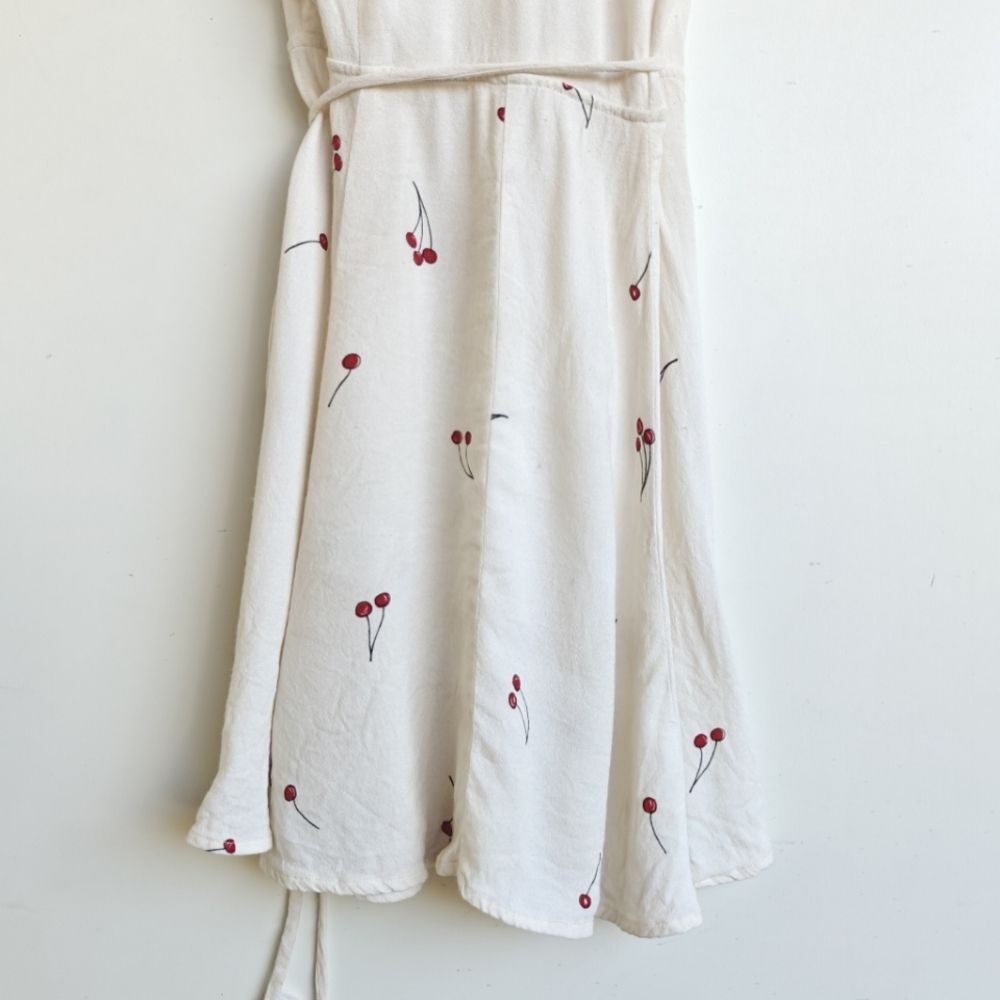 Reformation Raquel Tart Cherry Wrap Dress Size XS Ivory Cream Red - Picture 7 of 14